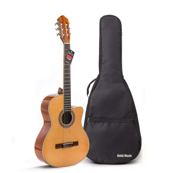 cutaway classical guitar with SavarezA Nylon Strings by Hola MusicA, Full Size 39 Inch Model Hg-39c, Natural gloss Finish - FREE Padded gig Bag Included