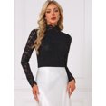 thumbnail image 2 of DARING DIVA Women's Basic Lace Long Sleeve Ruffle Neck Floral Blouse XL Black, 2 of 5