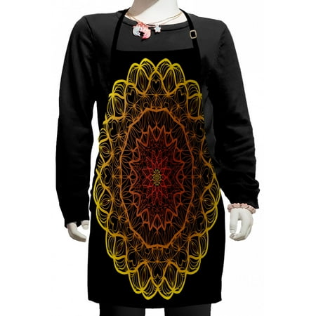 

Mandala Kids Apron Symmetric and Geometrical with Hearts Ombre Toned Artwork Boys Girls Apron Bib with Adjustable Ties for Cooking Baking Painting Yellow Burnt Orange by Ambesonne