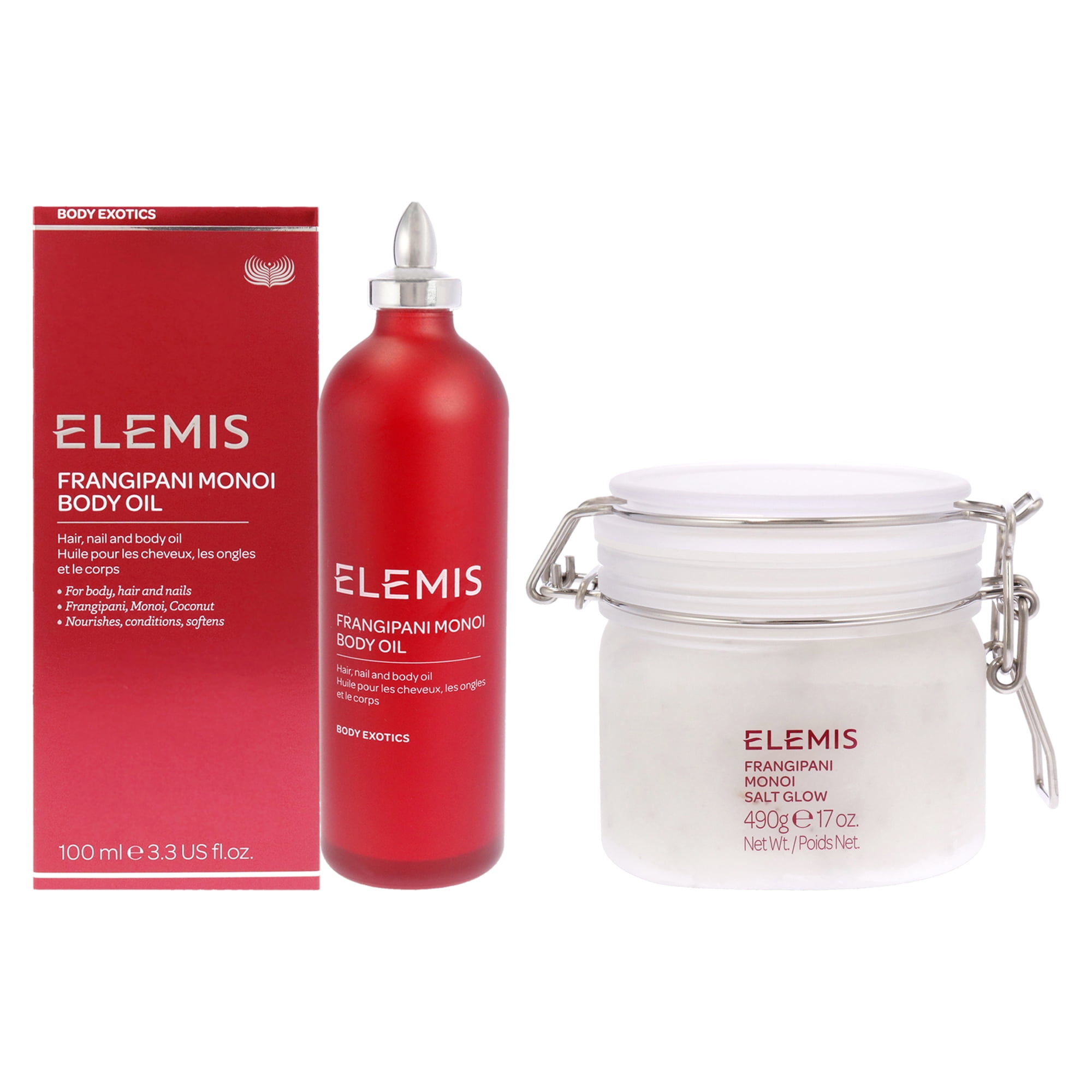 Elemis Frangipani Monoi Body Oil and Frangipani Monoi Salt Glow 2 Pc Kit - 3.4oz Body Oil, 16oz Scrub