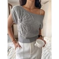 thumbnail image 6 of Women'S Summer Off Shoulder Floral Sweaters Cap Sleeve Loose Knit Cute Pullover Tops Gray S, 6 of 8