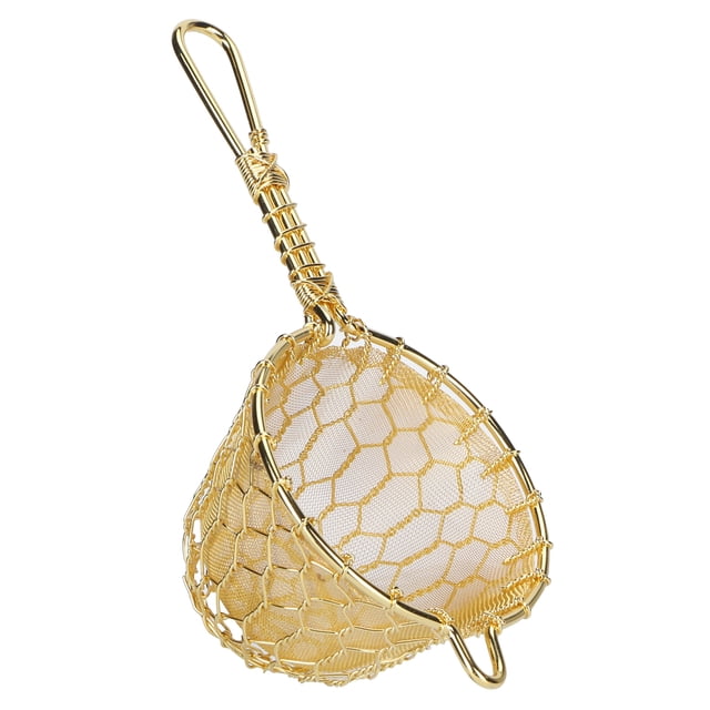 Colador de té de cobre reutilizable con mango largo para tetera.