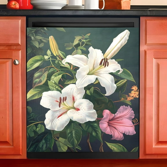 Ryvnso Lily Flower Dishwasher Magnetic Refrigerator Magnet Cover Kitchen Home Decorative 23"x26"