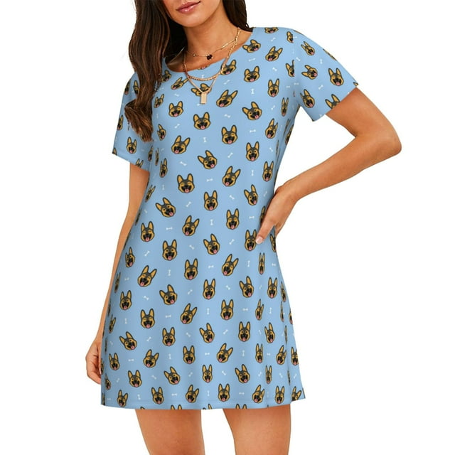 Disketp German Shepherd Puppy para Camisón Corto de Manga Corta para Mujeres, Camisón Cómodo con Escote Redondo, Bonito y Confortable
