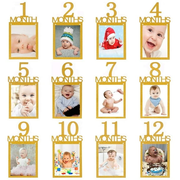 1st Birthday Baby Photo Banner Growth Record 1-12 Month Photo Prop Monthly Milestone Photograph Bunting Garland, First Birthday Celebration Decoration