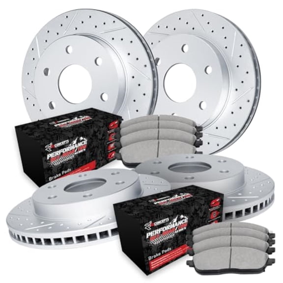 R1 Concepts Drilled and Slotted Carbon Coated Disc Brake Rotor Set with Off-Road/Tow Brake Pads WBVN2-54041