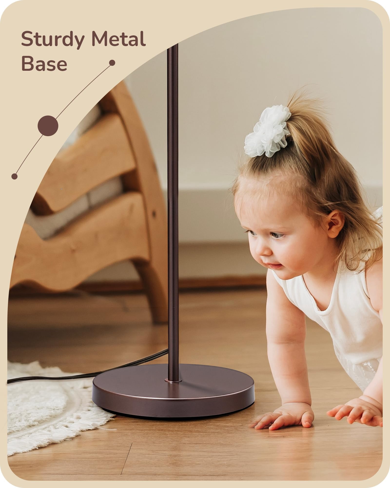 64.7" Modern Minimalist Brown Floor Lamp with Adjustable Linen Shade for Living Room Bedroom Office