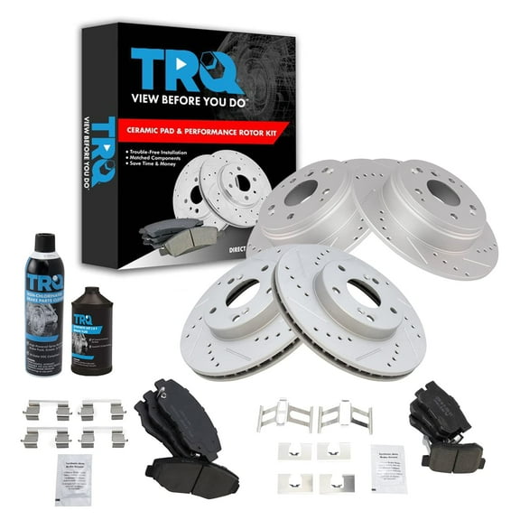 TRQ Performance Brake Rotor & Ceramic Pad Front & Rear Kit w/Chemicals BKA17368