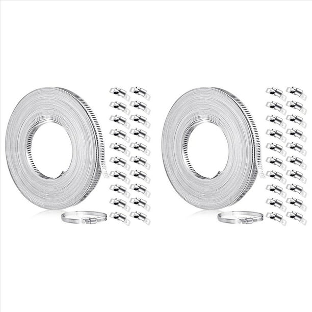 2X Abrazadera de Manguera de Acero Inoxidable de 33 Pies, Correa de Metal para Bricolaje y Sujetadores de 40 Piezas, Abrazaderas Manguera de Engranaje Helicoidal Ajustables