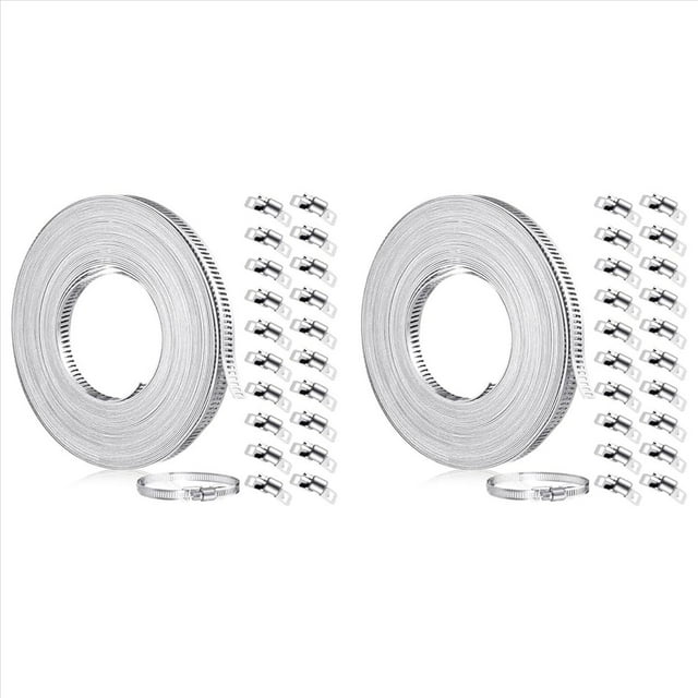 2X Abrazadera de Manguera de Acero Inoxidable de 33 Pies, Correa de Metal para Bricolaje y Sujetadores de 40 Piezas, Abrazaderas Manguera de Engranaje Helicoidal Ajustables