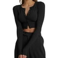 thumbnail image 2 of Aunavey Women's Open Front Rib Knit Cropped Bolero Shrug Cardigan Sweater Long Sleeve V-Neck Button Down, 2 of 8