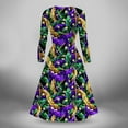 thumbnail image 3 of Jinhomg Womens Sparkle Holiday Dresses Novelty Mardi Gras Sequin Print Dress Flowy Swing Long Sleeve Crew Neck Midi Dress Carnival Party Dress Multicolor XL, 3 of 5