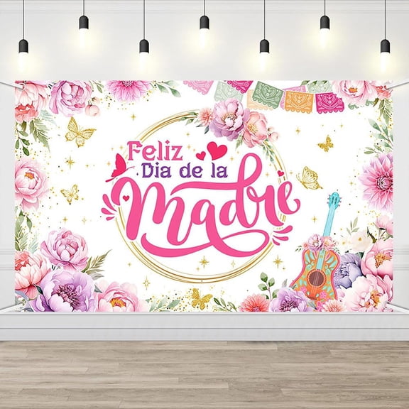 Feliz Dia de la Madre Backdrop Floral Mother’s Day Photography Background Pink Flower Fiesta Mom Family Celebration Party Decorations Banner Supplies Photo Booth Props