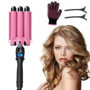 VINSIC 3 Barrel Stlying Curling Iron Wand with LCD Temp Display, 28mm Hair Waver Iron, Pink