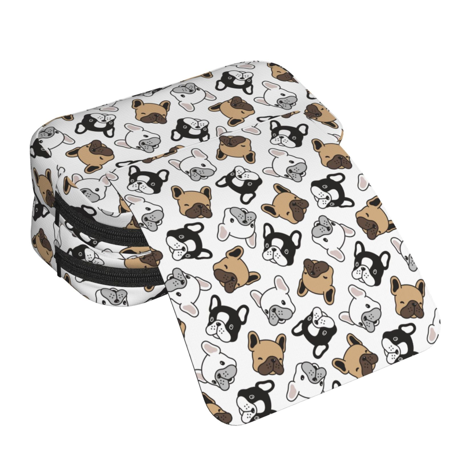Rateoe French Bulldog3 Pattern Double Clamshell Pen Case, Storage Organizer with Two Zipper Compartments– Holds Up to 50 Pencils & Pens