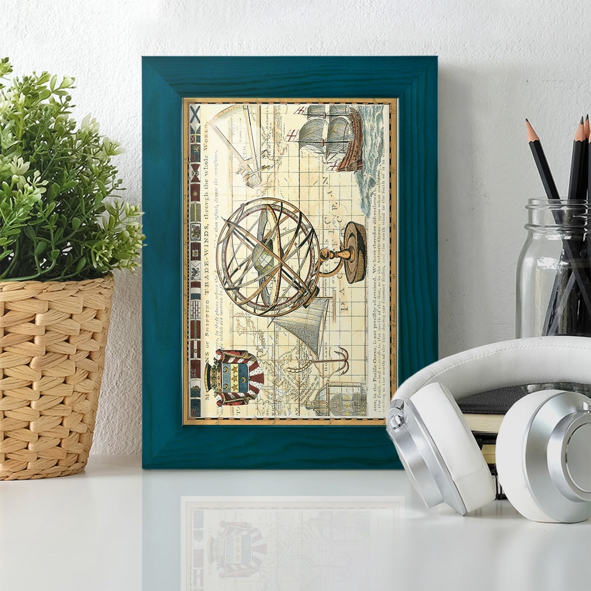 Nautical Map I -Framed Print w/glass-Ocean Blue
