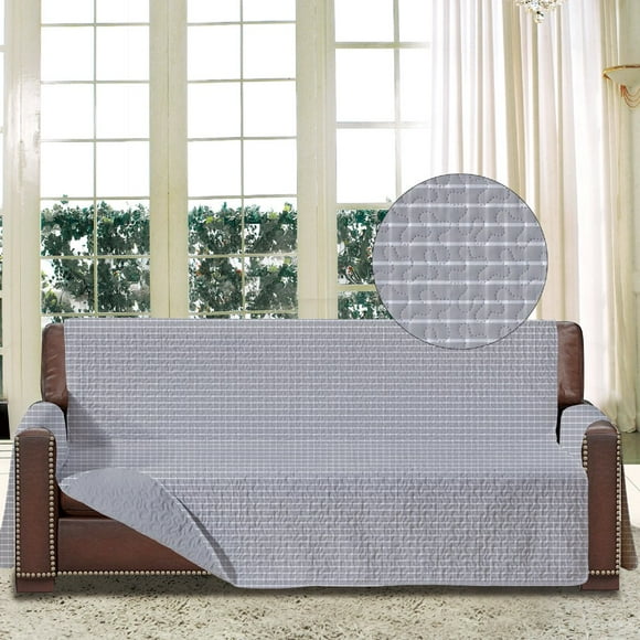 CHOK 2024 Reversible Sofa Cover with Pockets  Stain Resistant Couch Protectors for 2 Cushion Couch (Blue Shell/Grey)