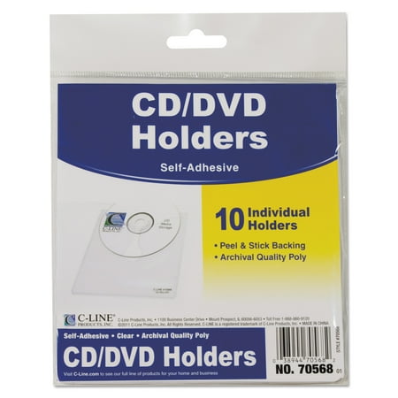 C-Line Self-Adhesive CD Holder, 5 1/3 x 5 2/3, 10/PK