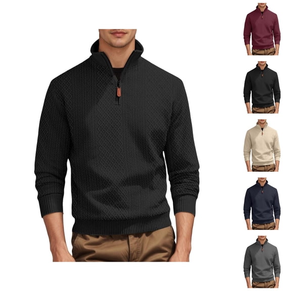 Quarter Zip Pullover Men 2026 Fall Winter Long Sleeve Jacquard Stand Collar Plain Sweatshirts Mens Pullover Top