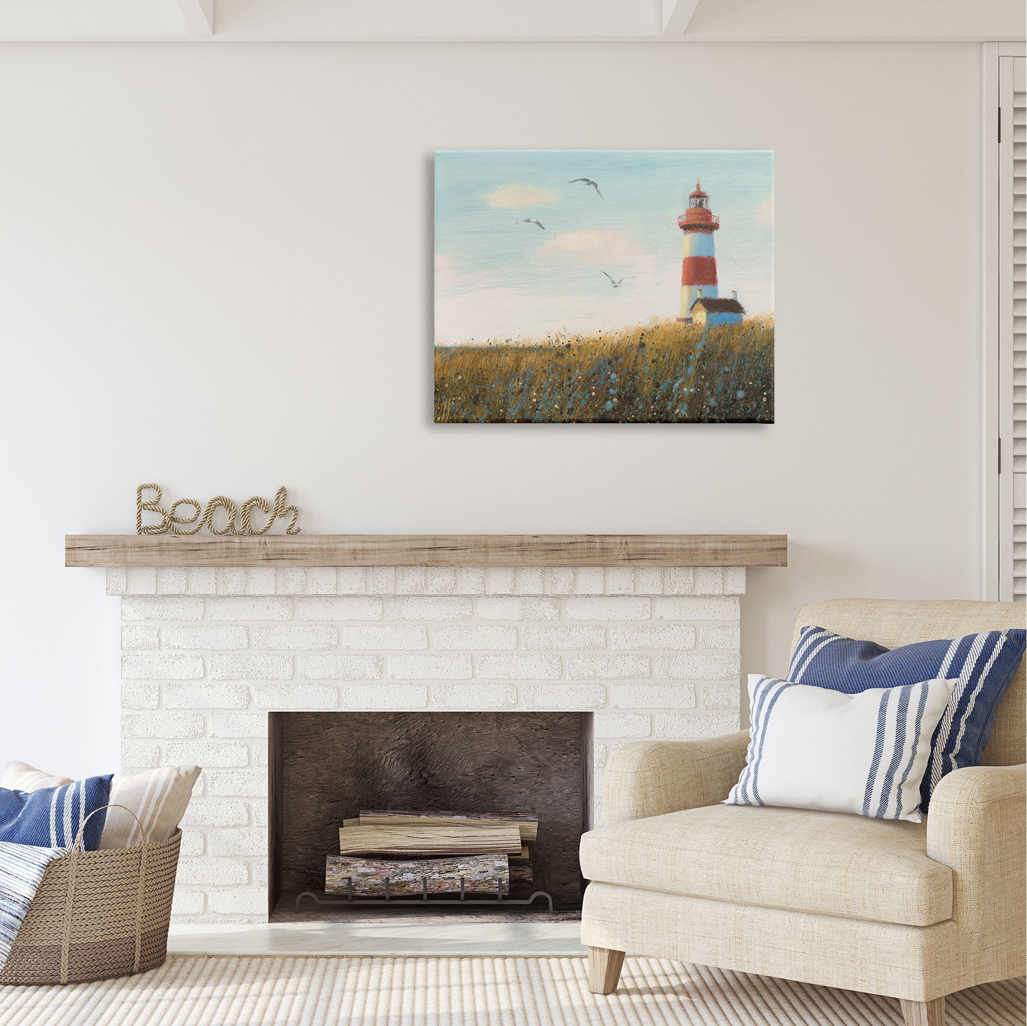 Stupell Industries Coastal Lighthouse Painting Nature Painting Gallery Wrapped Canvas Print Wall Art, 40 x 30