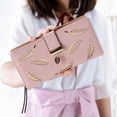 thumbnail image 3 of Women's Long Leather Card Holder Purse Zipper Buckle Elegant Clutch Wallet Color: Pink, 3 of 6
