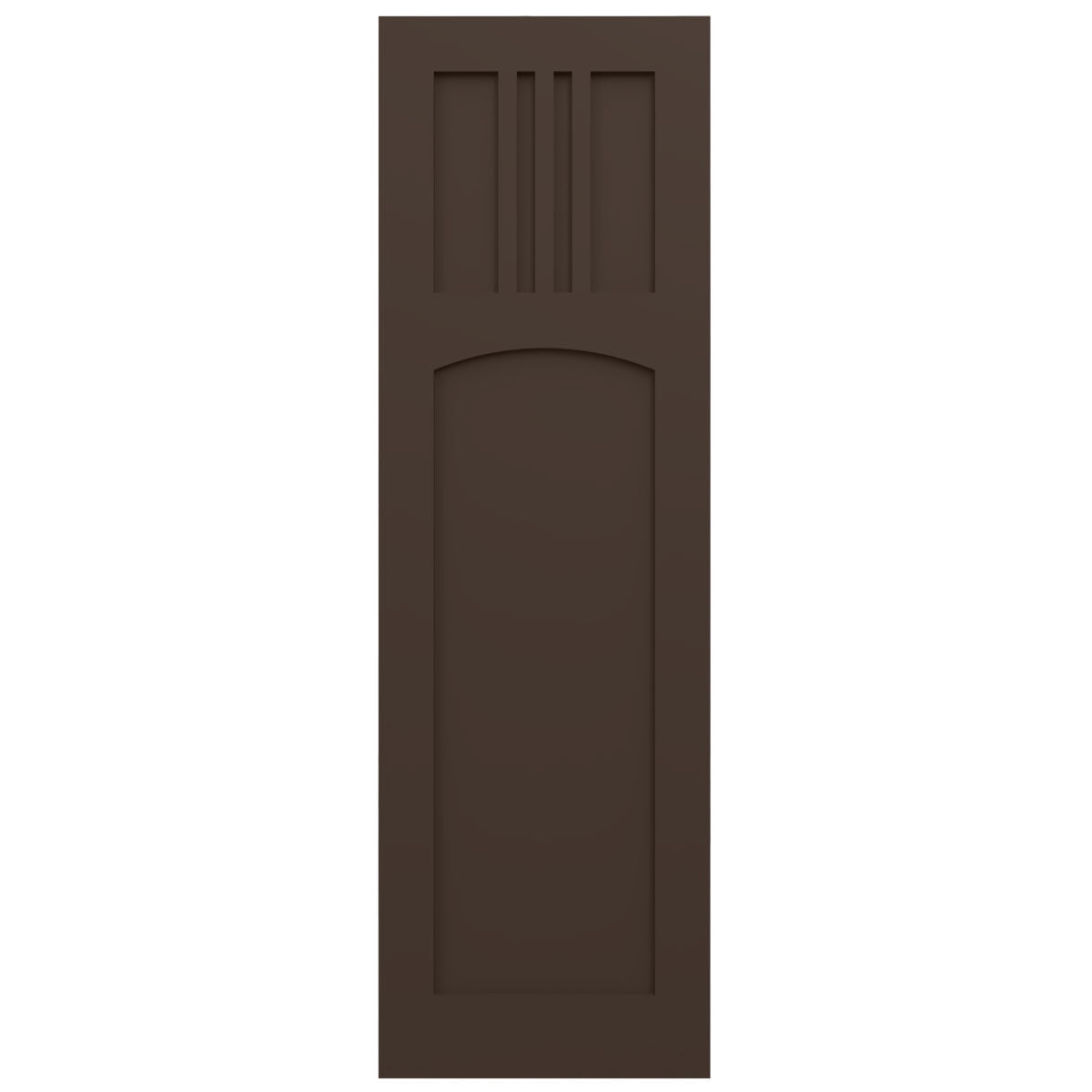 Ekena Millwork 12"W x 68"H True Fit PVC San Miguel Mission Style Fixed Mount Shutters, Raisin Brown (Per Pair - Hardware Not Included)