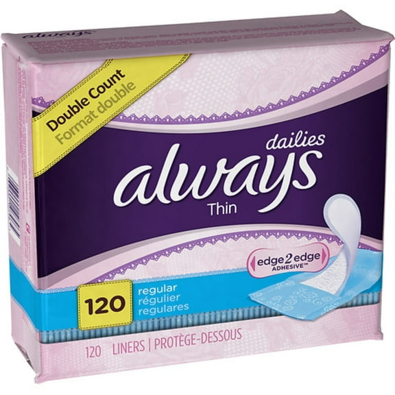 Always Thin Daily Liners, Unscented, Regular, 120 Ct