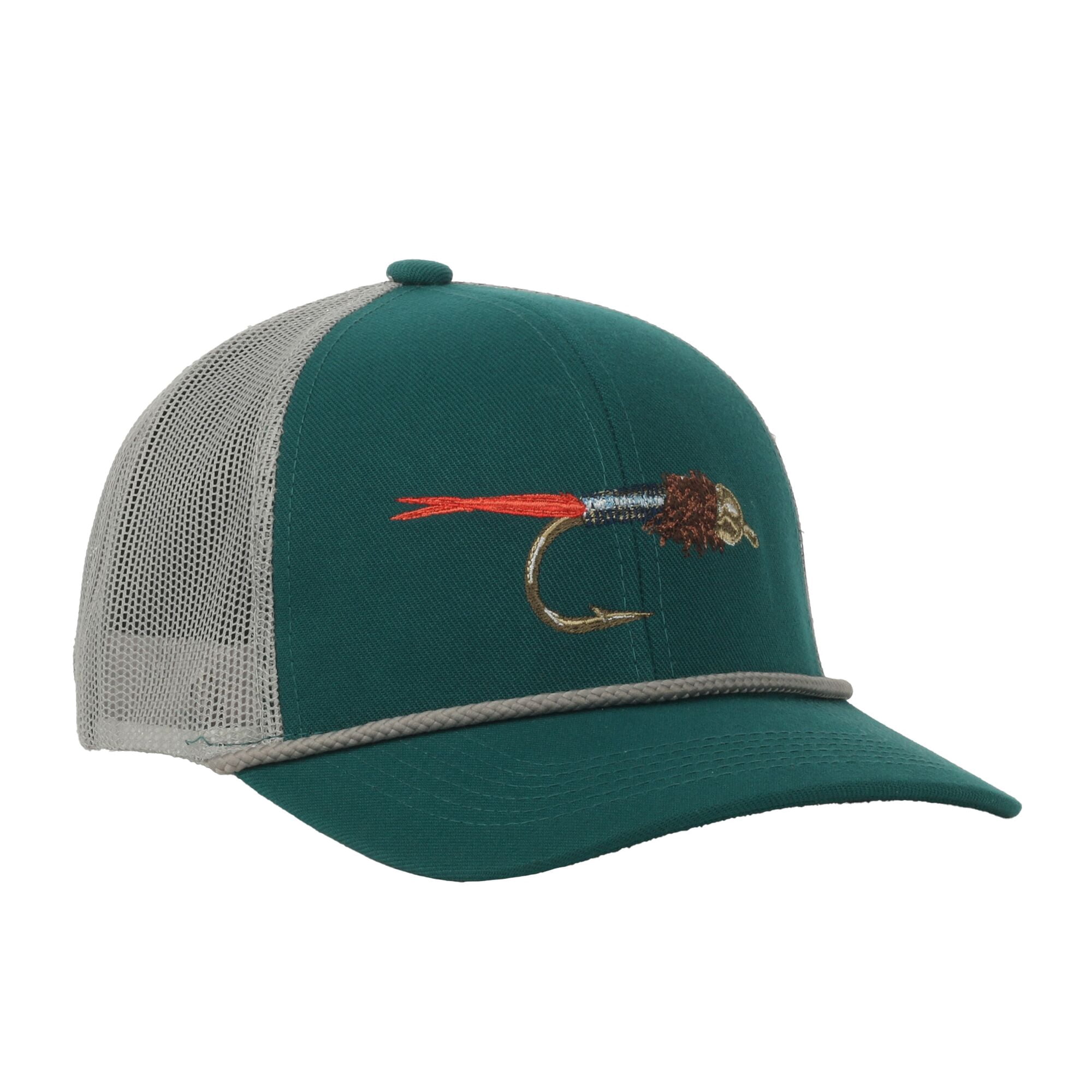 Green/Grey Lure 6-Panel Fishing Cap – Structured, Embroidered, Snapback, One Size