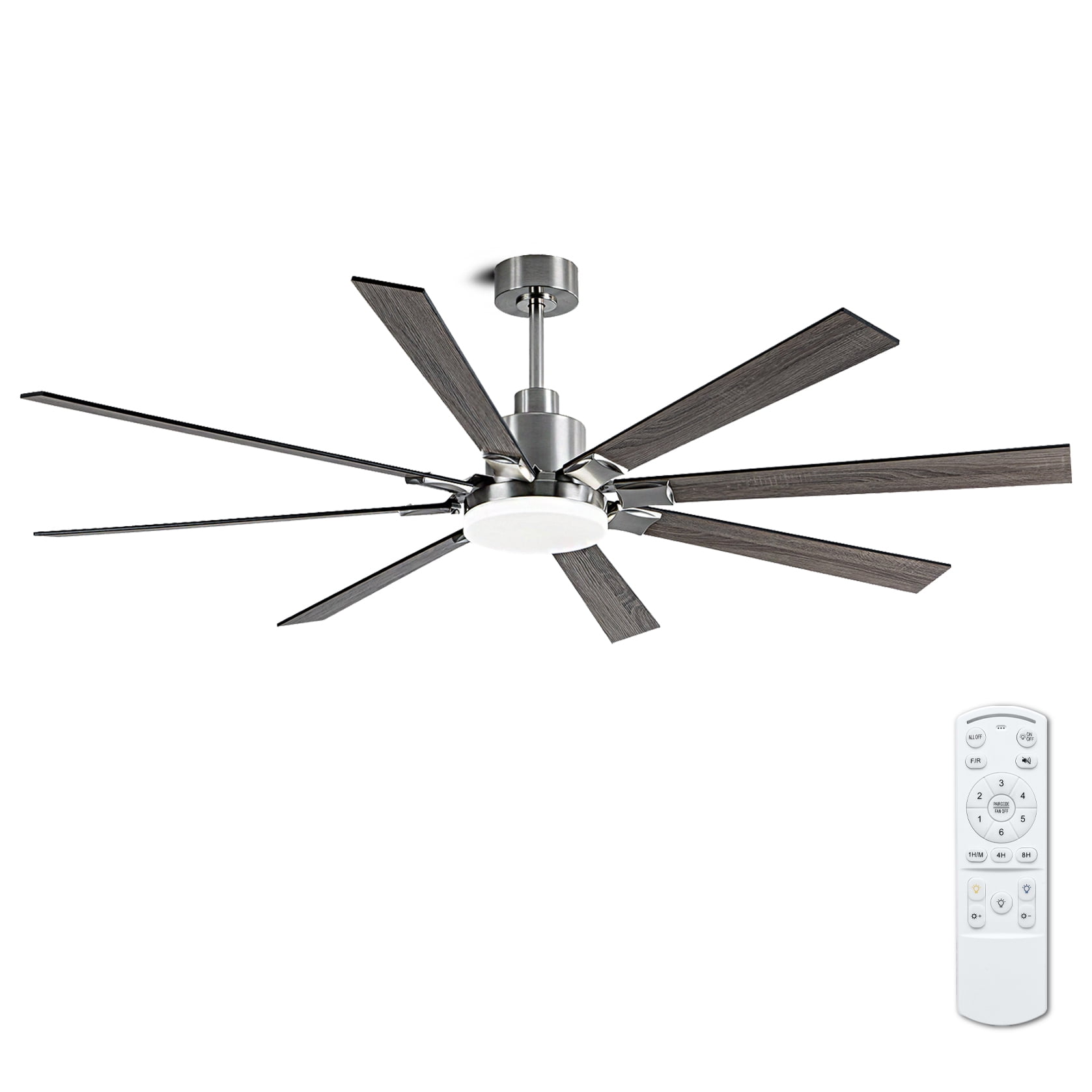 Mintazer 72 in Ceiling Fan with Lights and Remote, Modern Ceiling Fan with 6 Speed & 8 Blade for Farmhouse Bedroom Living Room Gazebo Patio, Silver