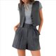 thumbnail image 3 of Conjuntos de Dos Piezas para Mujer, Verano 2025, Ropa Informal, Sin Mangas, con Botones, Chaleco y Pantalones Cortos, Conjuntos de Estar por Casa. Gris Oscuro S, 3 of 8