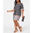 thumbnail image 2 of Ny Collection Plus & Petite Border-Print Bell-Sleeve Dress (Navy-3XP), 2 of 3