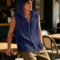 thumbnail image 5 of Men's Hooded Linen Blend Vest Shirt Sleeveless Loose Casual Button Down Hoodie With Drawstring Solid Color Tops Lightweight Breathable Summer Beach Fishing Outdoor Tank Top Blouse, 5 of 8