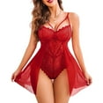 thumbnail image 2 of Womens Clearance，Plus Size Lingerie for Women Lace Bodysuit One Piece Teddy Babydoll Mesh Chemise V Neck Sleepwear, 2 of 7
