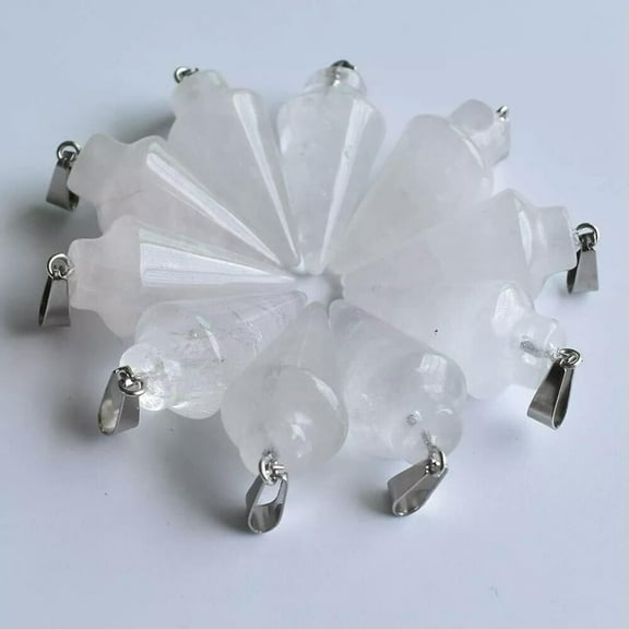 K-KED 12pcs Natural White Crystal Stone Pendulum Circular Cone Pendant Bead 30x15mm