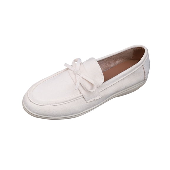 Ahabrexf Women's Slip on Loafers Bow Detail Round Toe Flat Casual Moccasins Suede-like Soft Lightweight Breathable Comfort Shoes for Daily Wear