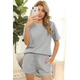 thumbnail image 3 of Ensemble de Pyjama en Tricot Gaufré pour Femmes, Haut à Manches Courtes et Shorts, Vêtements de Nuit avec Poches, 3 of 4
