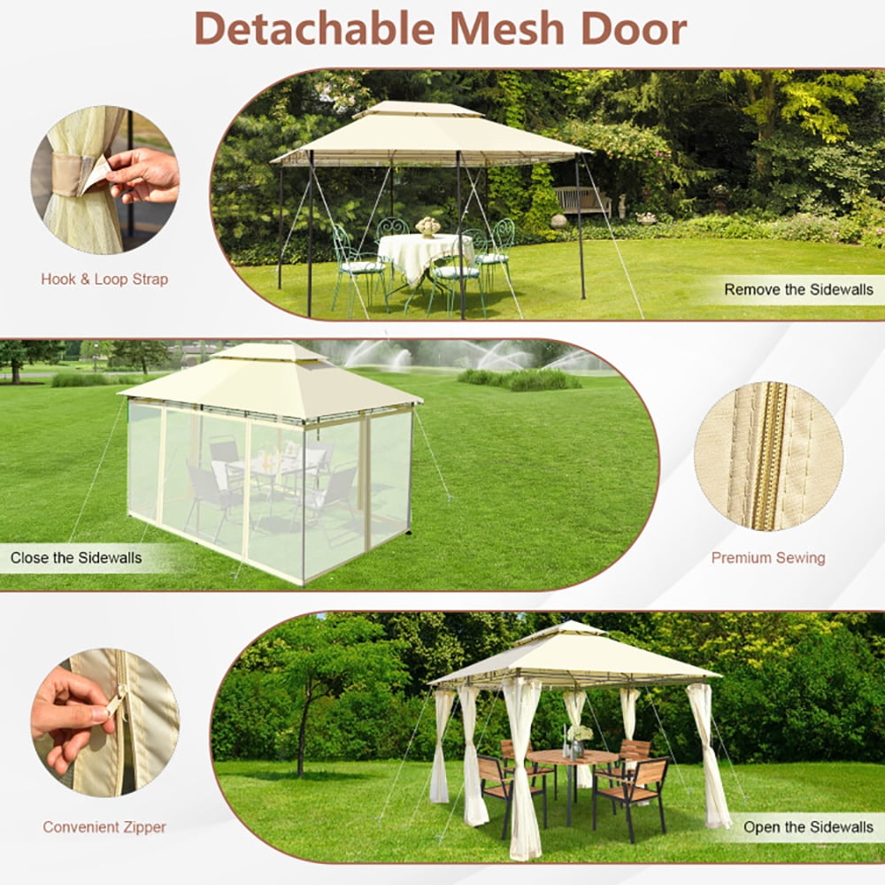 Aimee Lii 10 x 13 Feet Tent Canopy Shelter with Removable Netting Sidewall, Backyard Canopy Gazebo for Party Wedding BBQ Events, Beige