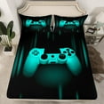 thumbnail image 3 of Homewish Cartoon Cyan Gamepad Twin Sheet Sets for Teens, Stripes Abstract Twin Fitted Sheet, Neon Gradient Video Gamer Flat Sheet, Luxury Bedroom Decor, 3pcs, 3 of 8