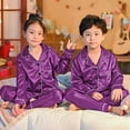thumbnail image 4 of Bovxnpu Boys Girls Satin Pajamas Sets, Toddler Girls Button-Down Sleepwear 2 Piece Loungewear Set, Solid Color Long Sleeved Home Wear Clothes Suit 5 Years, 4 of 7