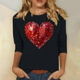 thumbnail image 2 of ZHYou Womens T-Shirts Valentine's Day V-Neck Valentine's Day Printed 3/4 Sleeve Loose Fit Casual Soft Spring Summer Shirts,Black,XL, 2 of 4