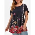 thumbnail image 1 of Tallas grandes de manga de corbata con estampado de mariposa floral camiseta Rosegal Camisetas tallas grandes, 1 of 5