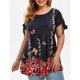 thumbnail image 1 of Camiseta con manga anudada y estampado de mariposas florales de talla grande Rosegal  Camisetas tallas grandes, 1 of 5