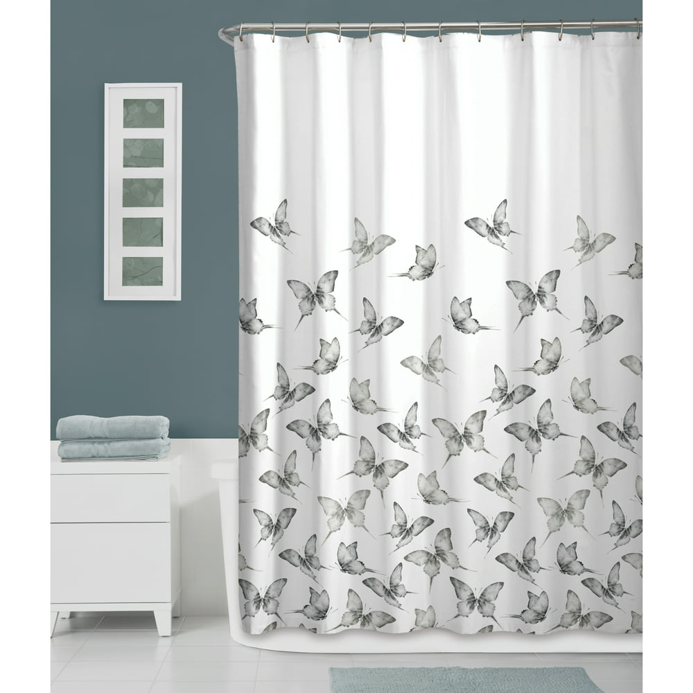 Zenna Home Black and White Butterfly Fabric Shower Curtain Walmart