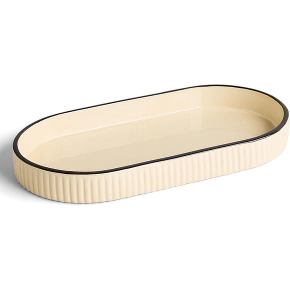 Preston Lane Signature Ceramic Tray – Handmade in Portugal with Fluted Edges & Hand-Painted Trim – Decorative Organizer