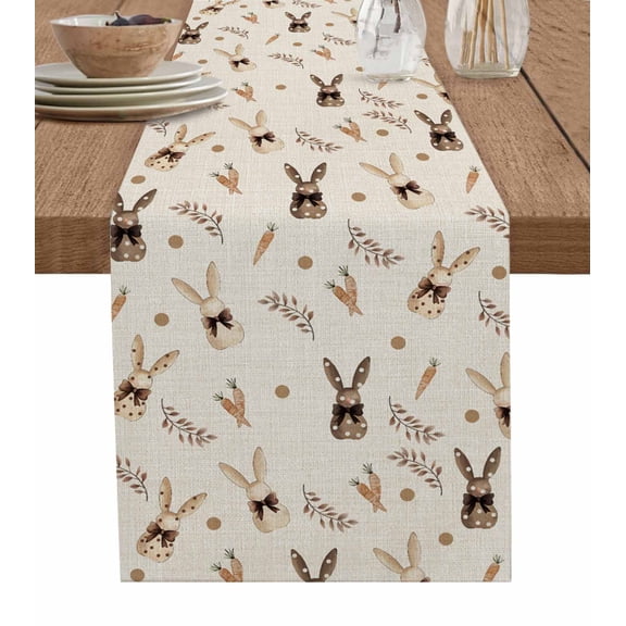Grey Bunny Easter Table Runner 72 Inches, Spring Summer Botanical Rustic Bed Runner Dresser Scarves Tabletop for Indoor Outdoor Parties/Ceremony/Banquet, 18" x 72"