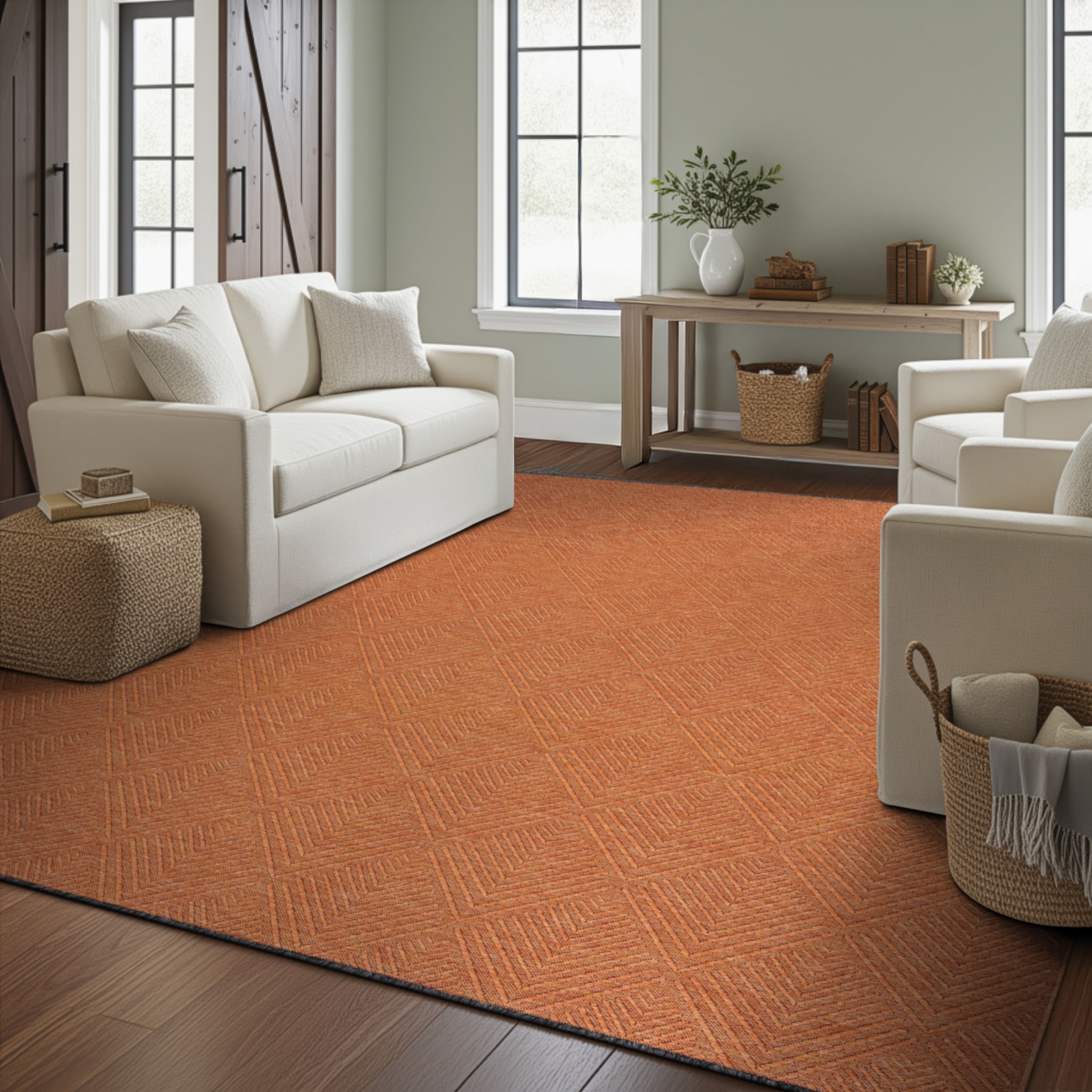 Alma Transitional 5' x 7' Orange and Copper, Machine Washable Polyester & Cotton Indoor Area Rug