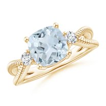 ANGARA Natural Cushion 1.95 ct Aquamarine Split Shank Ring with Rope Detailing in 14K Yellow Gold for Women (Size-8mm) | March Birthstone, Anniversary Jewelry Gift for Women | Natural Aquamarine Ring