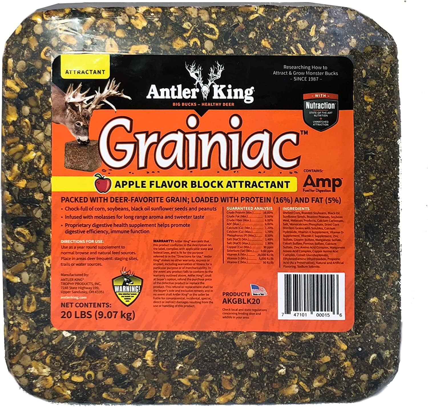 Apple Flavored Grainiac Block for Deer 20 lb Block YearRound Feed