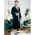 thumbnail image 2 of Lotus Linen Shawl Plush Robe for Men - Long Soft Fleece Bathrobe, Navy Darkgray M/L, 2 of 6