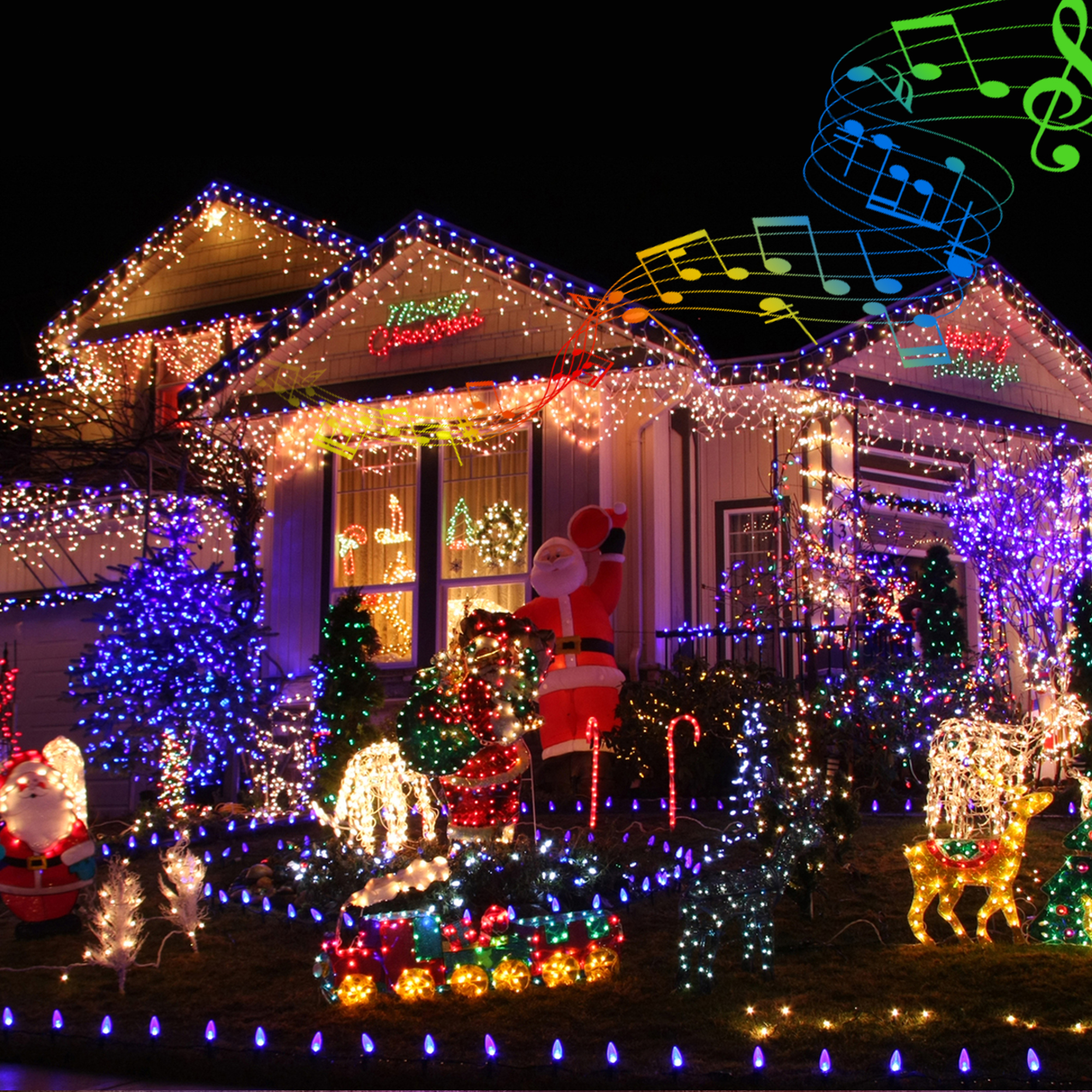 Christmas Lights Outdoor, 82ft 200 LED Christmas String Lights with Music, Plug in Motion Sensor Waterproof Holiday String Light for Indoor Outdoor Home Party Tree Yard Decor